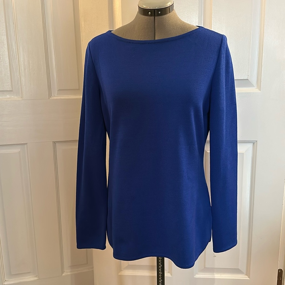 ST JOHN BLUE STRETCHY KNIT TUNIC TOP Size 6